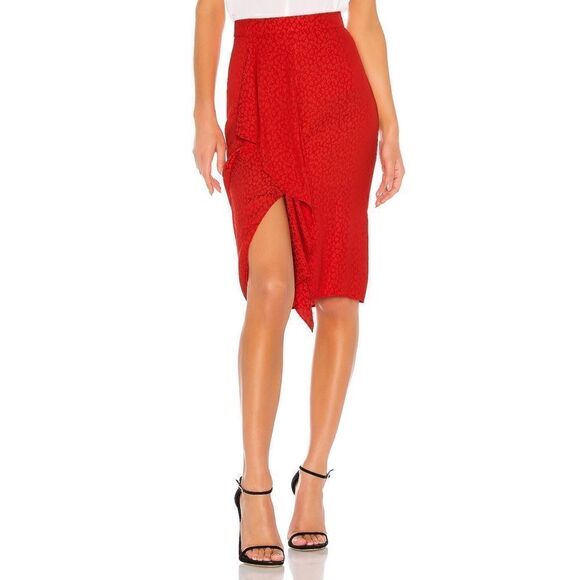 1. State Dresses & Skirts - NWT 1.State Ruffle Front Tonal Leopard Pencil Skirt in Cherry Red 12
